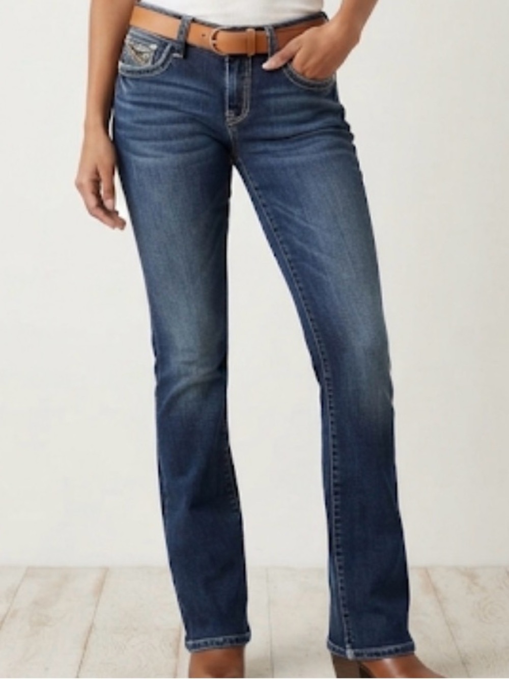 Amethyst Jeans Women’s Blue Flare Jeans with Subtle Fading